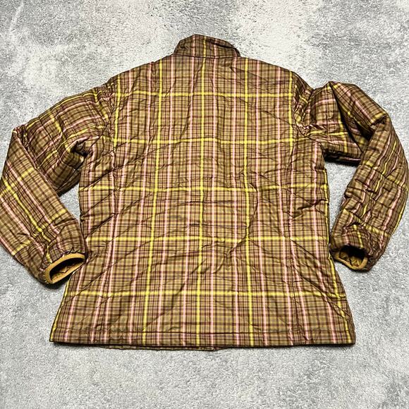 Lands End Coat Women Large 14-16 Plaid Puffer Quilted Jacket Brown Pink - Picture 4 of 8